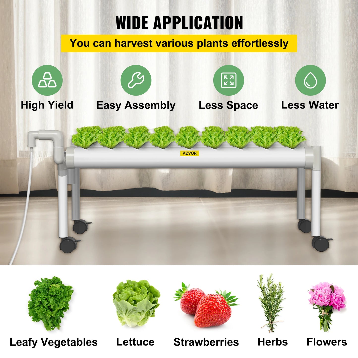 VEVOR Hydroponic Grow Kit Hydroponics System 36/54/72/90/108 Sites 1/2/3/4 Layers 4/6/8/10/12 Pipes Vegetables Lawn & Garden