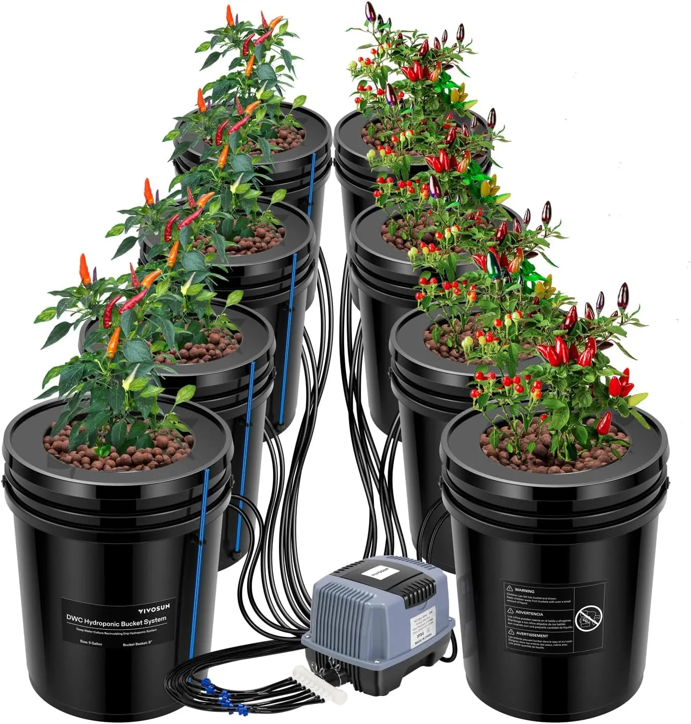 Hydroponics Grow System with Top Drip Kit, 5-Gallon Deep Water Culture, Recirculating Drip Garden System