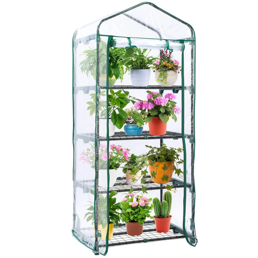 Ohuhu Mini Indoor/Outdoor Portable Greenhouse with 4 Tier Shelves, Heavy Duty Transparent PVC Cover