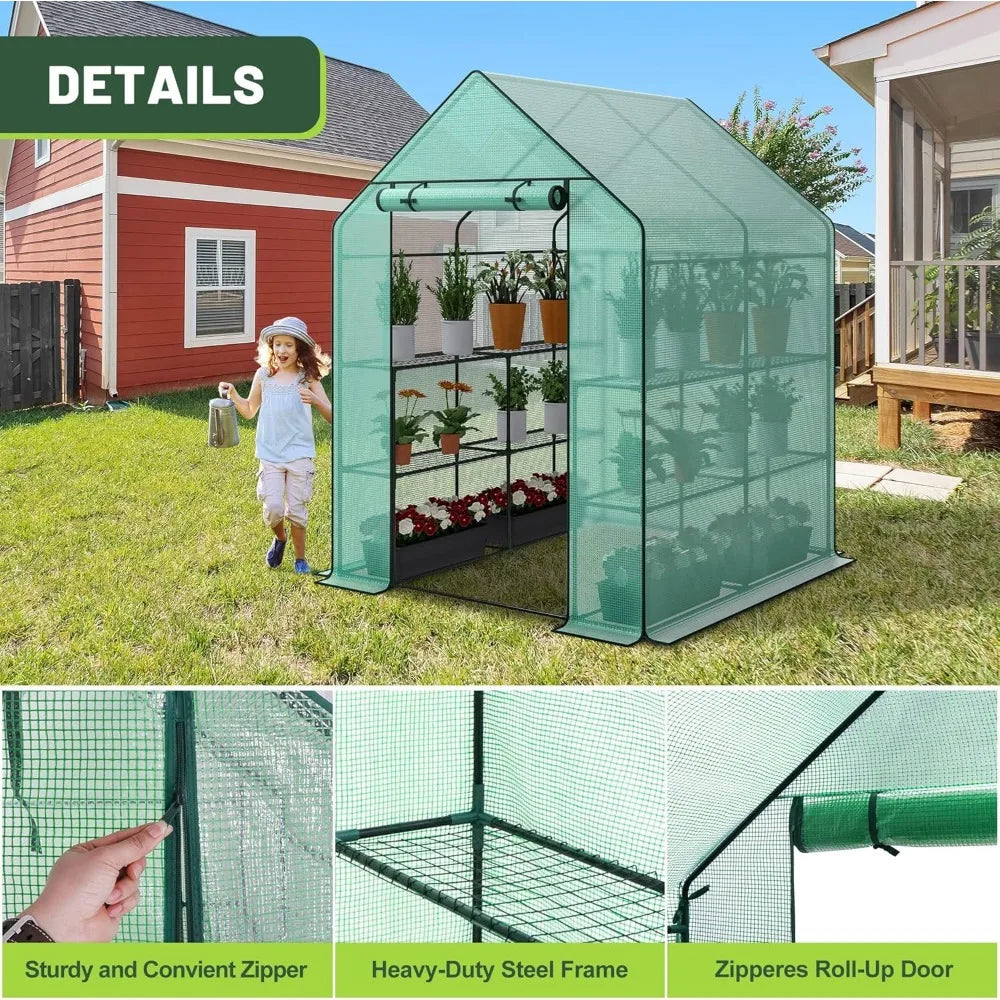 Walk-in Greenhouse for Outdoors, 57 x 57 x 77 inch, with Anchors