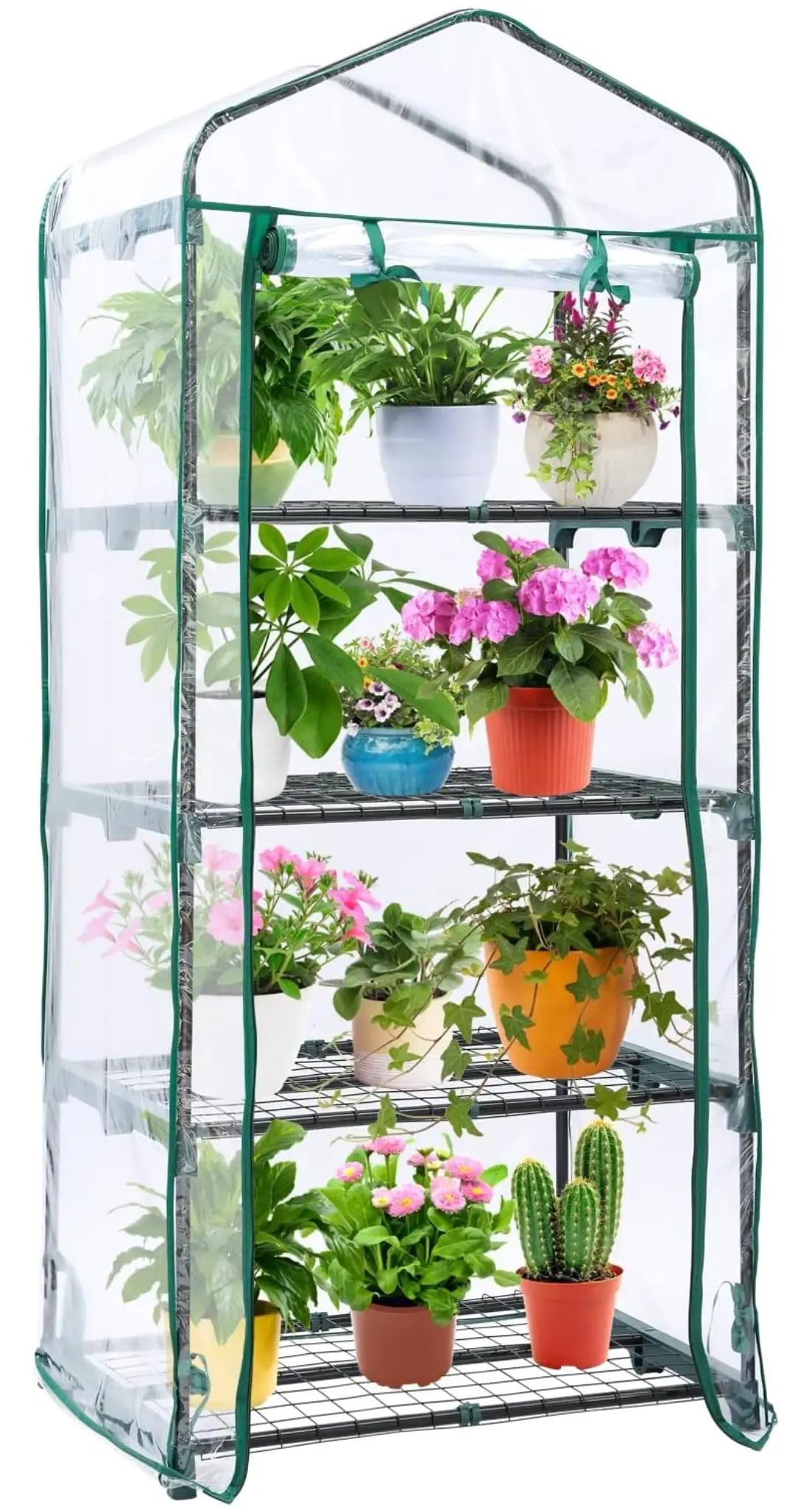 Ohuhu Mini Indoor/Outdoor Portable Greenhouse with 4 Tier Shelves, Heavy Duty Transparent PVC Cover