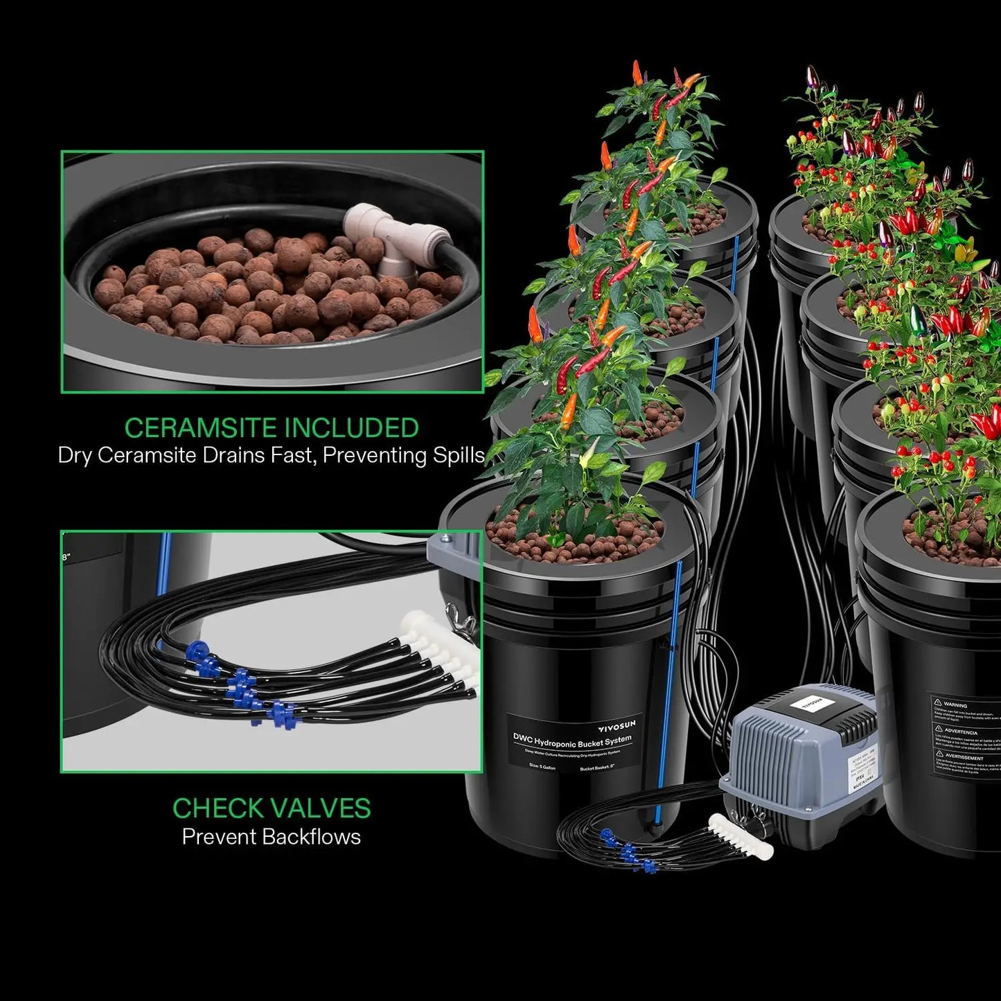 Hydroponics Grow System with Top Drip Kit, 5-Gallon Deep Water Culture, Recirculating Drip Garden System