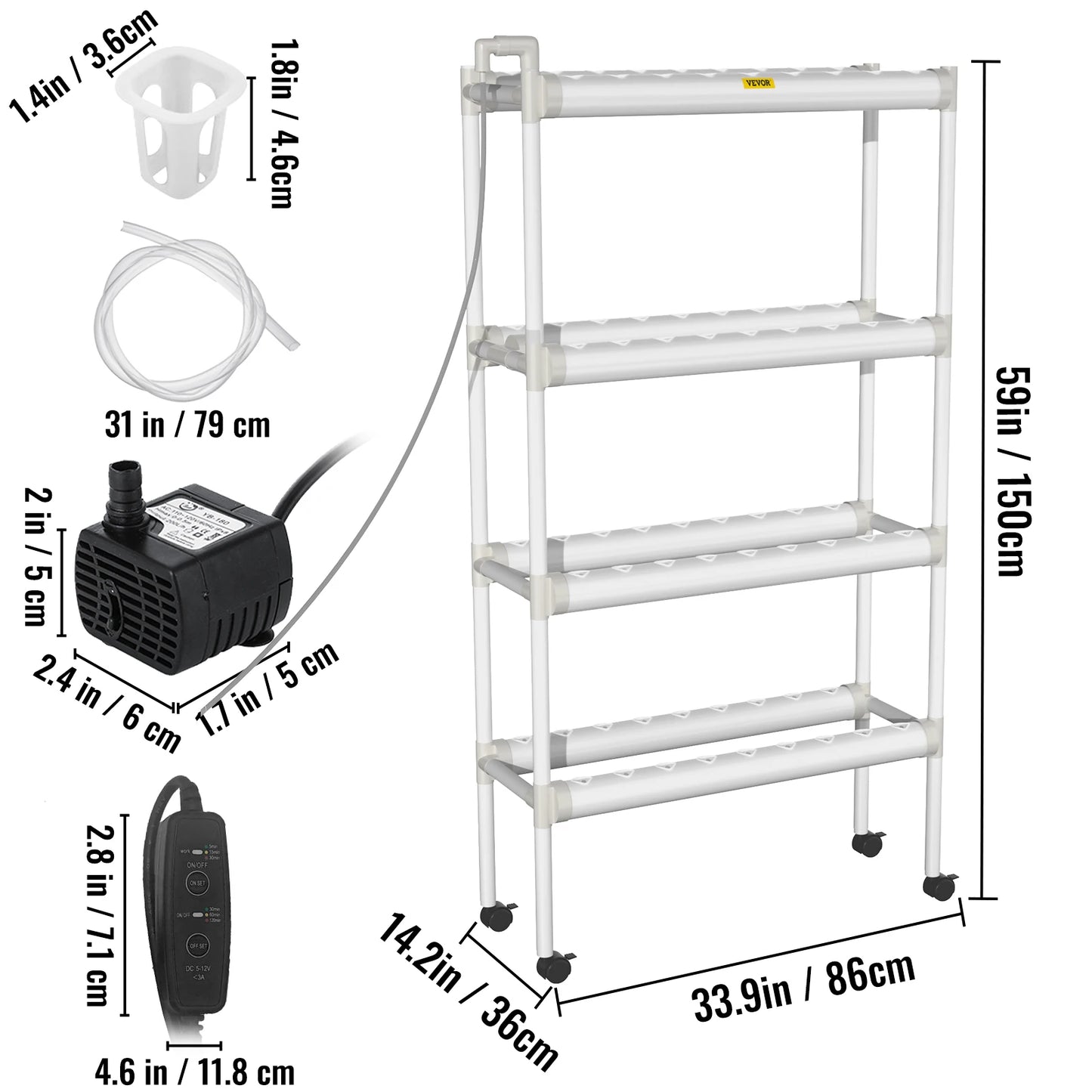 VEVOR Hydroponic Grow Kit Hydroponics System 36/54/72/90/108 Sites 1/2/3/4 Layers 4/6/8/10/12 Pipes Vegetables Lawn & Garden