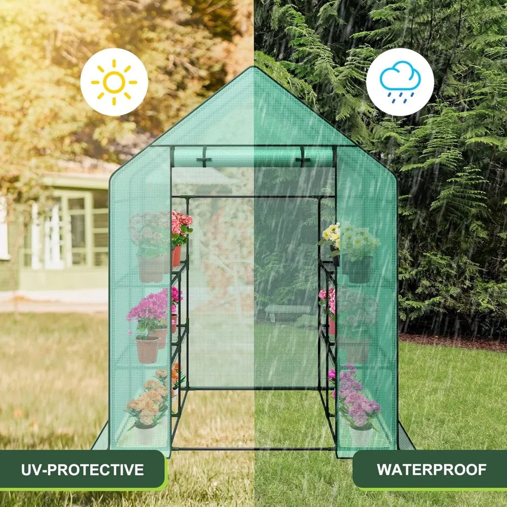 Walk-in Greenhouse for Outdoors, 57 x 57 x 77 inch, with Anchors