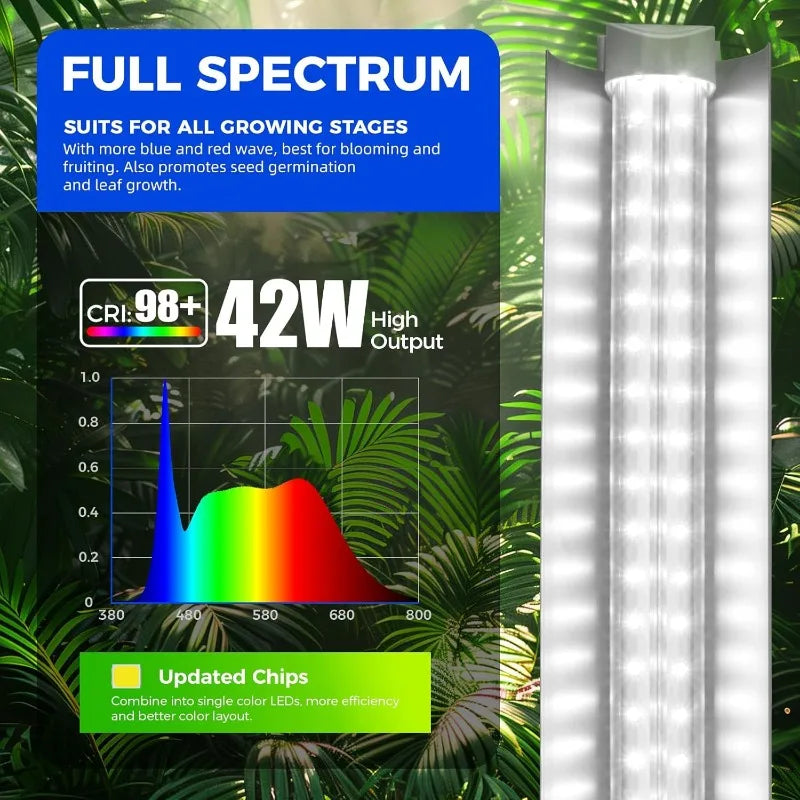 Plant Grow Light, 4FT 5000K Full Spectrum White, 252W(6 x 42W), T8 LED Grow Light, Growing Lamp Fixture,   6-Pack