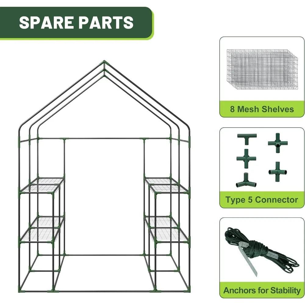 Walk-in Greenhouse for Outdoors, 57 x 57 x 77 inch, with Anchors