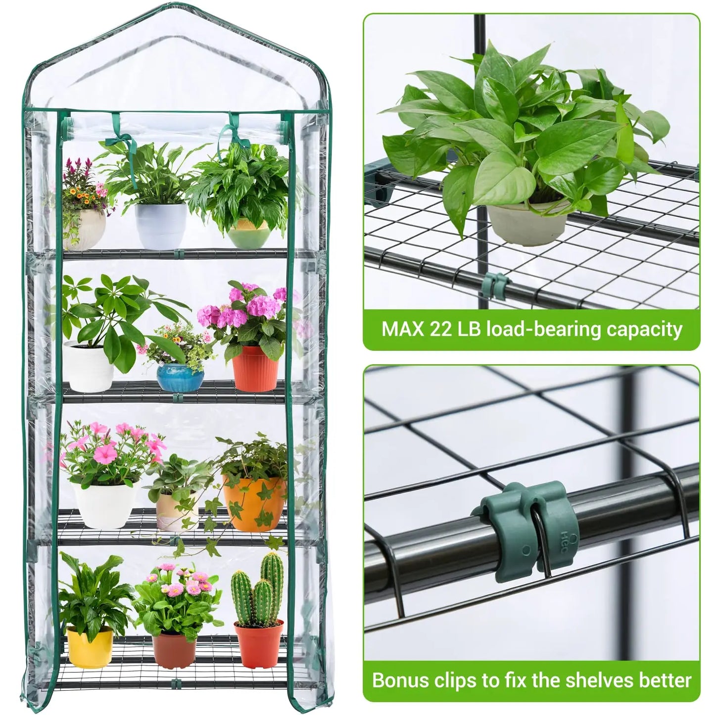 Ohuhu Mini Indoor/Outdoor Portable Greenhouse with 4 Tier Shelves, Heavy Duty Transparent PVC Cover