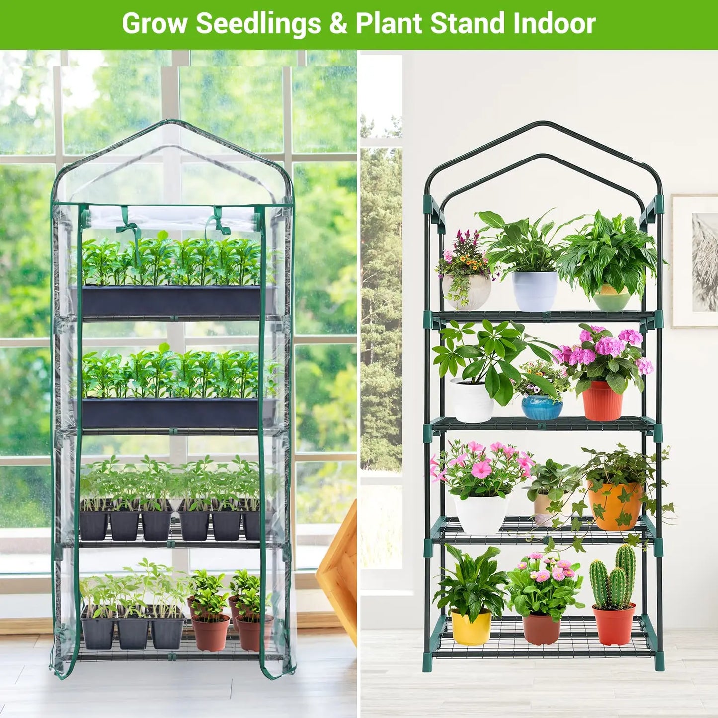 Ohuhu Mini Indoor/Outdoor Portable Greenhouse with 4 Tier Shelves, Heavy Duty Transparent PVC Cover