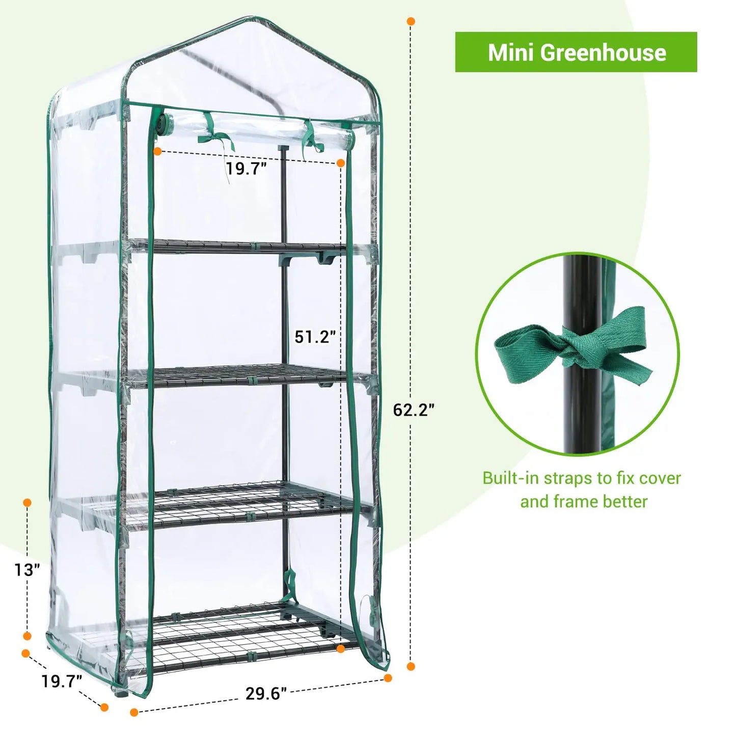 Ohuhu Mini Indoor/Outdoor Portable Greenhouse with 4 Tier Shelves, Heavy Duty Transparent PVC Cover