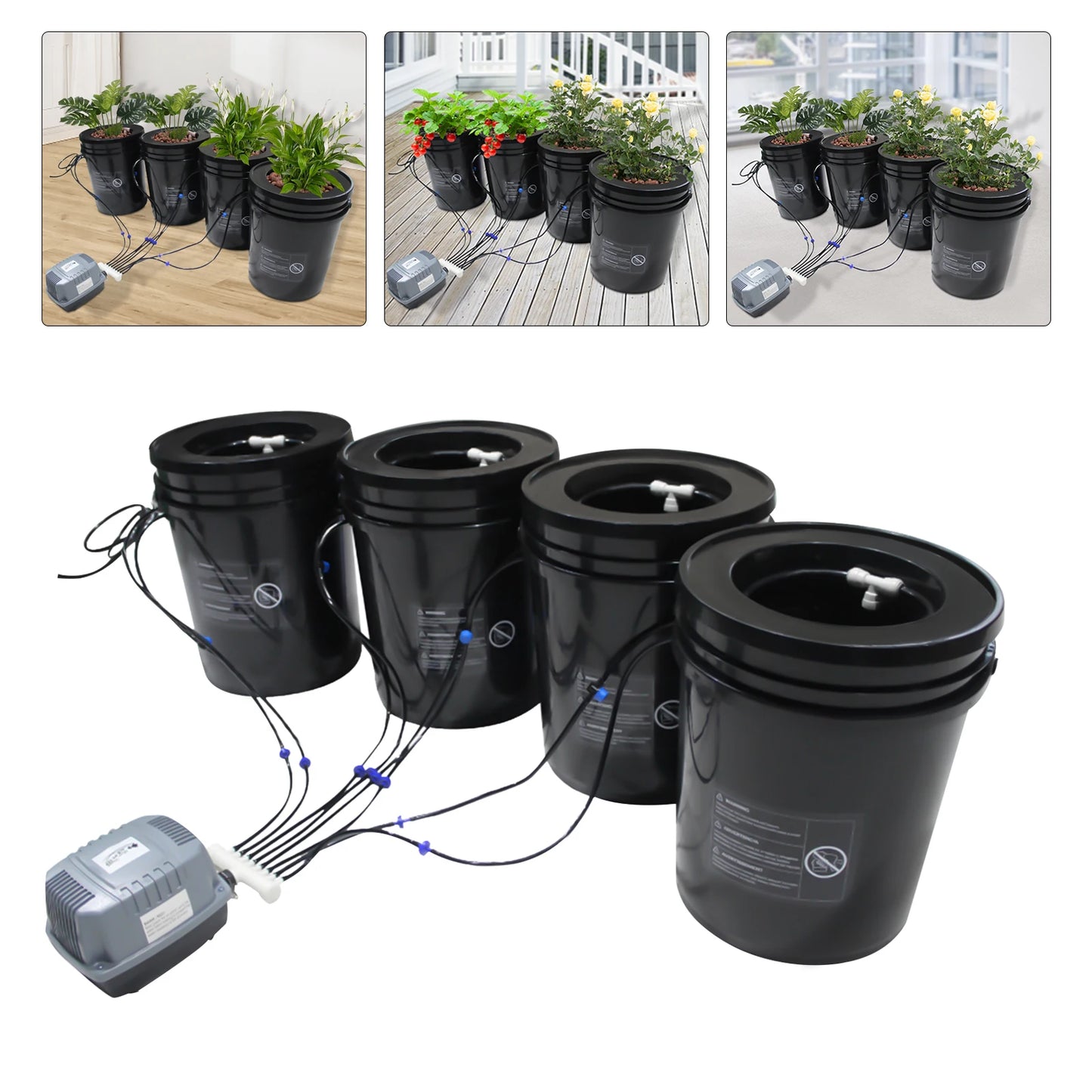 DWC Cylindrical Hydroponics Growing System Kits Recirculating Drip Garden System w/Air Hose Air Pump Air Stone